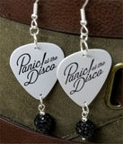 Panic at the Disco Gray Guitar Pick Earrings with Black Pave Bead Dangles