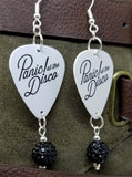 Panic at the Disco Gray Guitar Pick Earrings with Black Pave Bead Dangles