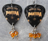 Pantera Official Live 101 Proof Guitar Pick Earrings with Orange Swarovski Crystal Dangles