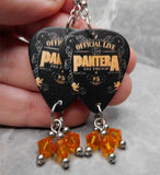 Pantera Official Live 101 Proof Guitar Pick Earrings with Orange Swarovski Crystal Dangles