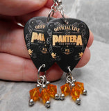 Pantera Official Live 101 Proof Guitar Pick Earrings with Orange Swarovski Crystal Dangles