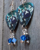Pierce the Veil Group Photo Guitar Pick Earrings with Blue Swarovski Crystal Dangles