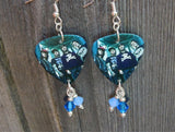 Pierce the Veil Group Photo Guitar Pick Earrings with Blue Swarovski Crystal Dangles