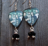 Pierce the Veil Group Photo Guitar Pick Earrings with Black Swarovski Crystal Dangles