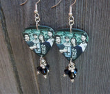 Pierce the Veil Group Photo Guitar Pick Earrings with Black Swarovski Crystal Dangles