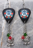Pierce the Veil Guitar Pick Earrings with Stainless Steel Rose Charms and Swarovski Crystal Dangles