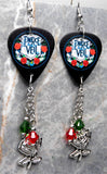 Pierce the Veil Guitar Pick Earrings with Stainless Steel Rose Charms and Swarovski Crystal Dangles