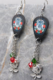 Pierce the Veil Guitar Pick Earrings with Stainless Steel Rose Charms and Swarovski Crystal Dangles