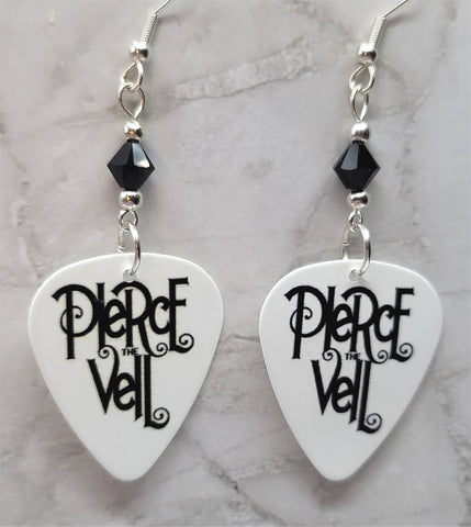 Pierce the Veil Guitar Pick Earrings with Black Swarovski Crystals