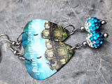 Pierce the Veil Collide With the Sky Guitar Pick Earrings with Teal Ombre Pave Bead Dangles