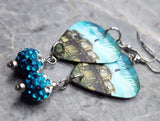 Pierce the Veil Collide With the Sky Guitar Pick Earrings with Teal Ombre Pave Bead Dangles
