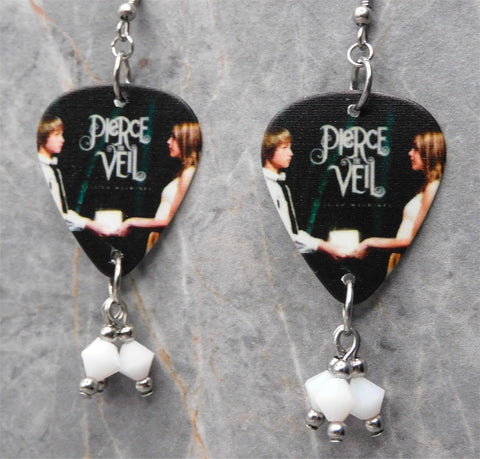 Pierce the Veil Selfish Machines Guitar Pick Earrings with White Swarovski Crystal Dangles