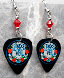 Pierce the Veil Guitar Pick Earrings with Red Swarovski Crystals