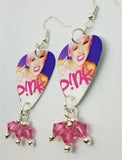 Pink Missundaztood Guitar Pick Earrings with Pink Swarovski Crystal Dangles