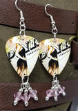 Pink Funhouse Guitar Pick Earrings with Pink Swarovski Crystal Dangles