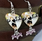 Pink Funhouse Guitar Pick Earrings with Pink Swarovski Crystal Dangles