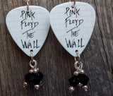 Pink Floyd The Wall Guitar Pick Earrings with Black Swarovski Crystal Dangles