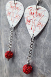 Pink Floyd The Wall Guitar Pick Earrings with Red Pave Bead Dangles