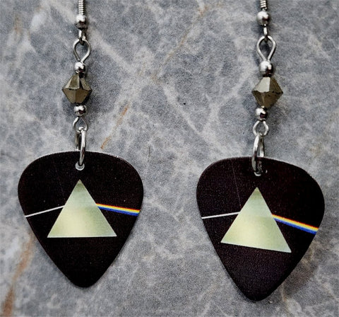 Pink Floyd Dark Side of the Moon Guitar Pick Earrings with Dark Gold Swarovski Crystals