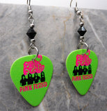 Very Brightly Colored Pink Floyd Guitar Pick Earrings with Black Swarovski Crystals