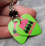 Very Brightly Colored Pink Floyd Guitar Pick Earrings with Black Swarovski Crystals