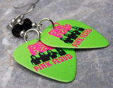 Very Brightly Colored Pink Floyd Guitar Pick Earrings with Black Swarovski Crystals