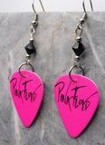 Pink Floyd Bright Pink Guitar Pick Earrings with Black Swarovski Crystals