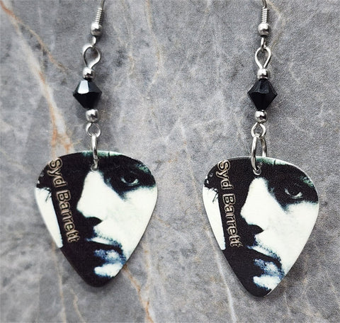 Pink Floyd Syd Barrett Guitar Pick Earrings with Black Swarovski Crystals