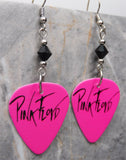 Pink Floyd Bright Pink Guitar Pick Earrings with Black Swarovski Crystals