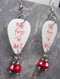 Pink Floyd The Wall Guitar Pick Earrings with Red Swarovski Crystal Dangles