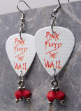 Pink Floyd The Wall Guitar Pick Earrings with Red Swarovski Crystal Dangles