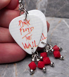 Pink Floyd The Wall Guitar Pick Earrings with Red Swarovski Crystal Dangles