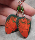 Poison Open Up and Say Ahh! Guitar Pick Earrings with Green Swarovski Crystals