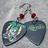 Poison Guitar Pick Earrings with Dark Red Swarovski Crystals