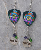 Poison Skull in a Top Hat Guitar Pick Earrings with Rock On Charms and Swarovski Crystal Dangles