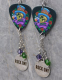 Poison Skull in a Top Hat Guitar Pick Earrings with Rock On Charms and Swarovski Crystal Dangles