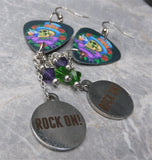 Poison Skull in a Top Hat Guitar Pick Earrings with Rock On Charms and Swarovski Crystal Dangles