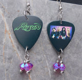 Poison Group Picture Guitar Pick Earrings with Fuchsia ABx2 Swarovski Crystal Dangles