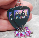 Poison Group Picture Guitar Pick Earrings with Fuchsia ABx2 Swarovski Crystal Dangles