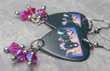 Poison Group Picture Guitar Pick Earrings with Fuchsia ABx2 Swarovski Crystal Dangles