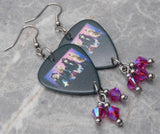 Poison Group Picture Guitar Pick Earrings with Fuchsia ABx2 Swarovski Crystal Dangles