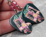 Poison Talk Dirty To Me Guitar Pick Earrings with Pink Swarovski Crystals