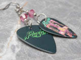 Poison Talk Dirty To Me Guitar Pick Earrings with Pink Swarovski Crystals