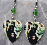 Poison Group Picture Guitar Pick Earrings with Green Swarovski Crystals