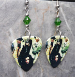 Poison Group Picture Guitar Pick Earrings with Green Swarovski Crystals