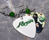 Poison Group Picture Guitar Pick Earrings with Green Swarovski Crystals