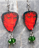 Poison Open Up and Say Ahh! Guitar Pick Earrings with Green Swarovski Crystal Dangles