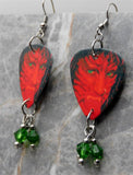 Poison Open Up and Say Ahh! Guitar Pick Earrings with Green Swarovski Crystal Dangles