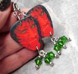 Poison Open Up and Say Ahh! Guitar Pick Earrings with Green Swarovski Crystal Dangles