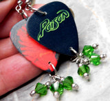 Poison Open Up and Say Ahh! Guitar Pick Earrings with Green Swarovski Crystal Dangles